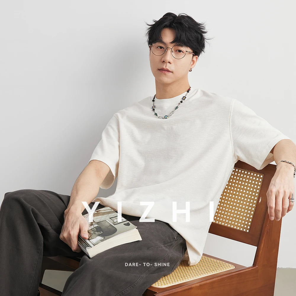Men's Lyocell Cityboy Minimal Logo T-shirt 2026 Summer New Crew Neck Loose Solid Basic Bottoming Short Sleeve