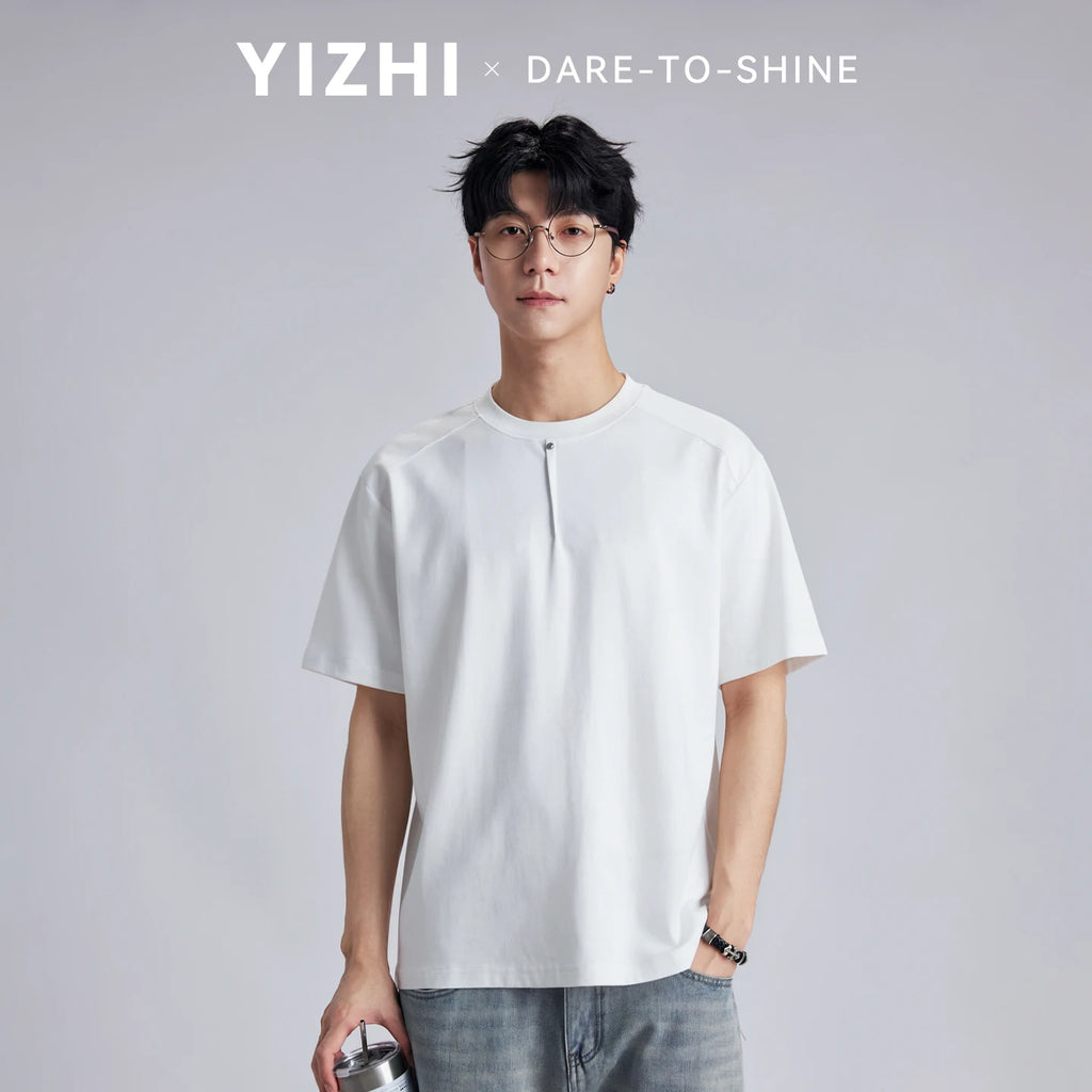 Fashion Men's Minimalist Henley Neck T-shirt 2026 Summer Loose Raglan Sleeve Solid Color Soft Casual Commuter Short Sleeve Tops