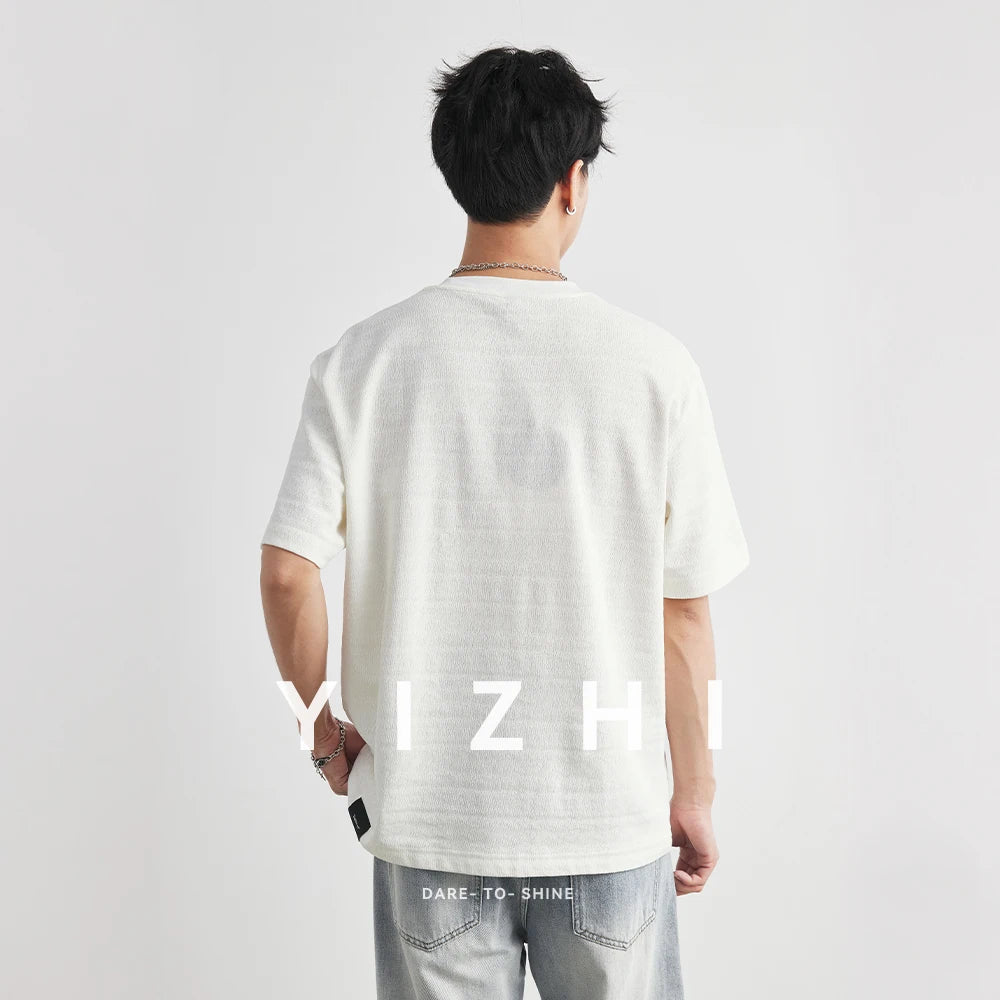 Men's Heavyweight 210g Lyocell Embroidered Letter T-shirt 2026 Summer New Jacquard Crew Neck Loose Casual Short Sleeve
