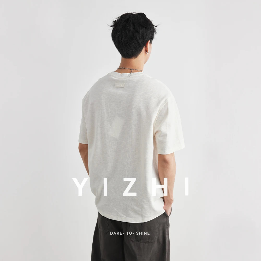 Men's Lyocell Cityboy Minimal Logo T-shirt 2026 Summer New Crew Neck Loose Solid Basic Bottoming Short Sleeve